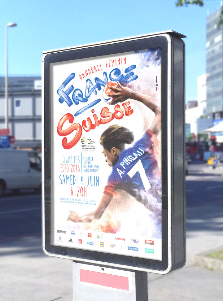 Affichage JCDecaux dans Paris pour le match d'HANBALL féminin de l'euro 2016 de la France contre la suède